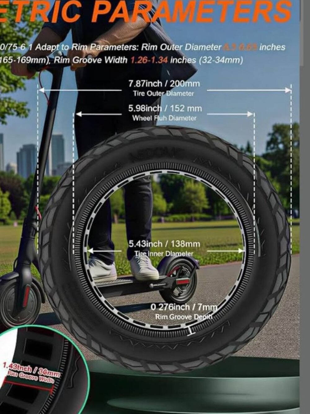 Scooter Solid Tire 8.5x2 for Electric Scooter, Black 50/75-6.1, 8.5x2 inch